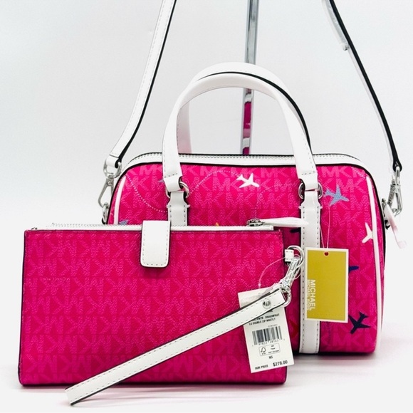 Michael Kors Small Travel Duffle Xbody Bag & Double Zip Wallet Matching Set - Picture 4 of 9